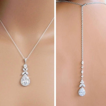 Kendra - Cubic Zirconia Bridal Backdrop Necklace Earrings Set - Available in Silver and Rose Gold