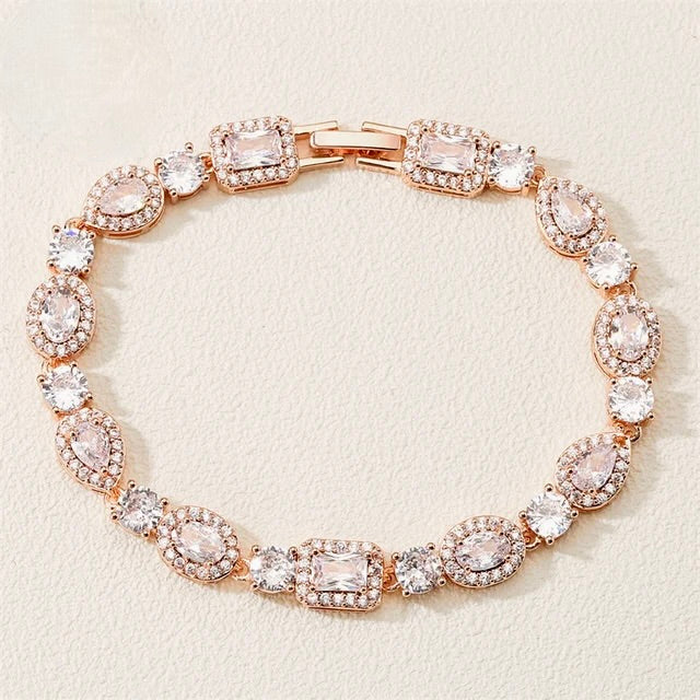 Zoysia - Cubic Zirconia Bridal Bracelet - Available in Silver, Rose Gold and Yellow Gold