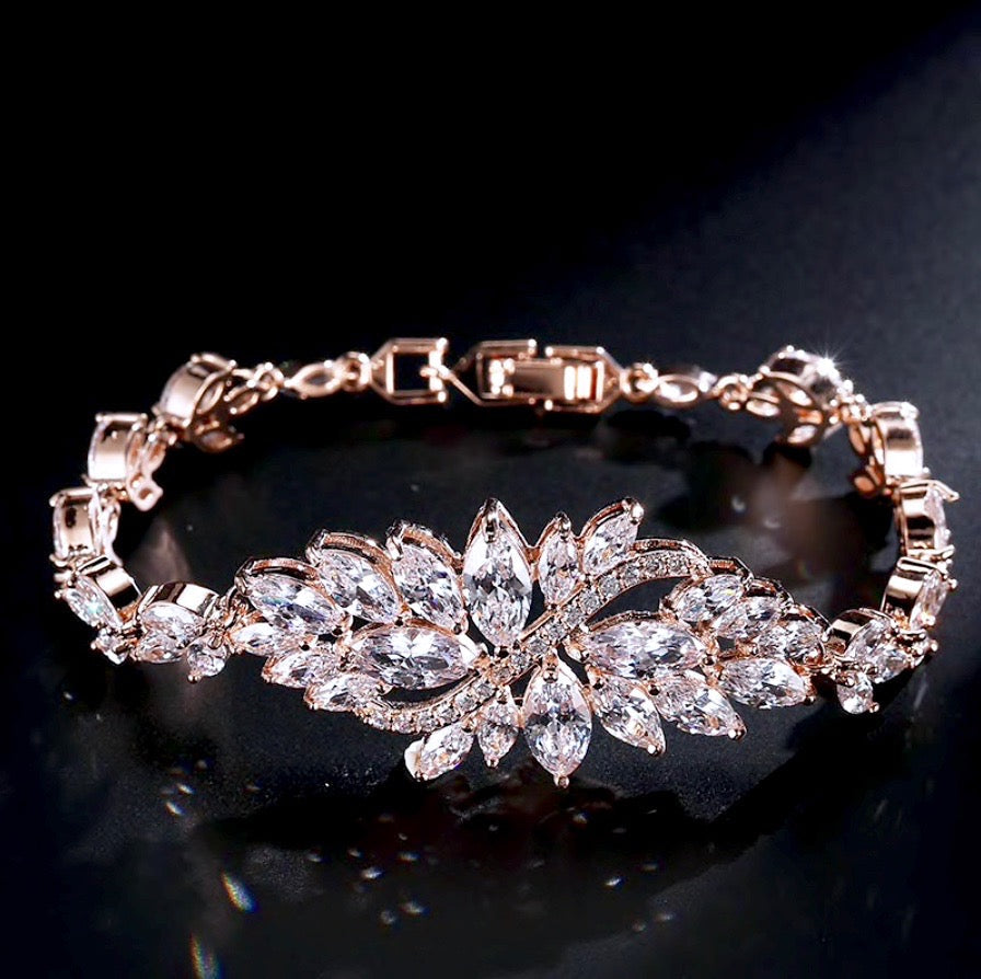 Luana - Cubic Zirconia Bridal Bracelet - Available in Yellow Gold, Silver and Rose Gold