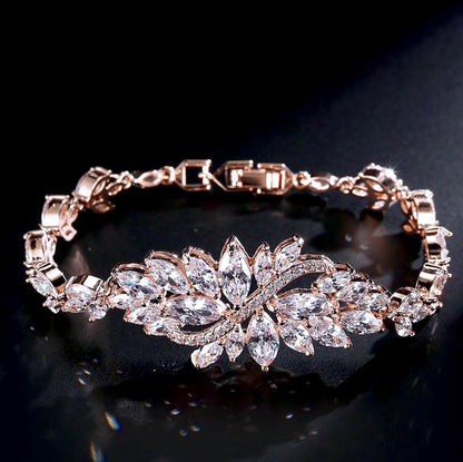 Luana - Cubic Zirconia Bridal Bracelet - Available in Yellow Gold, Silver and Rose Gold