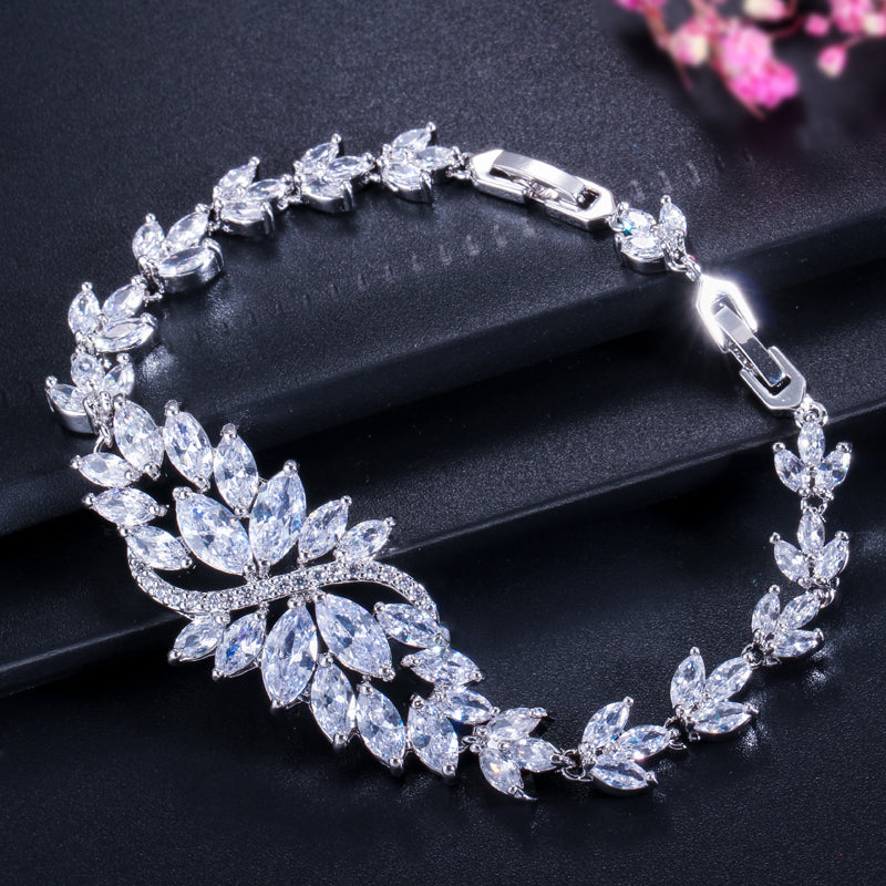 "Azalea" - Cubic Zirconia Bridal Bracelet and Earrings Set