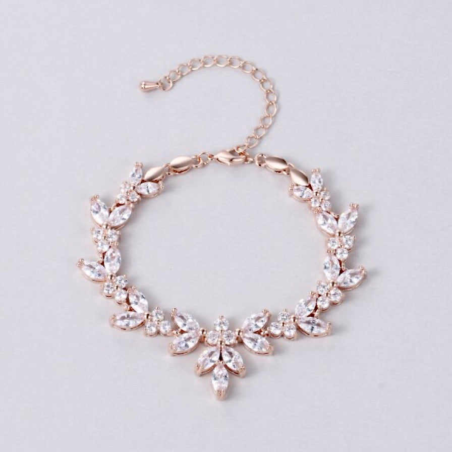 Patricia - Cubic Zirconia Bridal Bracelet - Available in Silver, Rose Gold and Yellow Gold