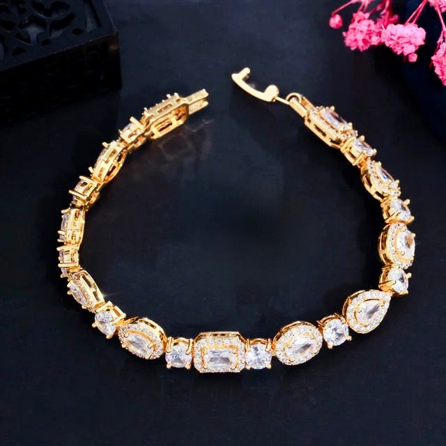 Zoysia - Cubic Zirconia Bridal Bracelet - Available in Silver, Rose Gold and Yellow Gold