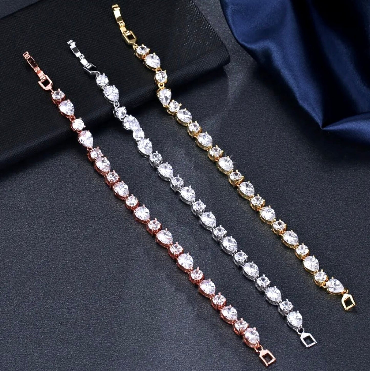 Colette - Cubic Zirconia Bridal Bracelet - Available in Silver, Rose Gold and Yellow Gold