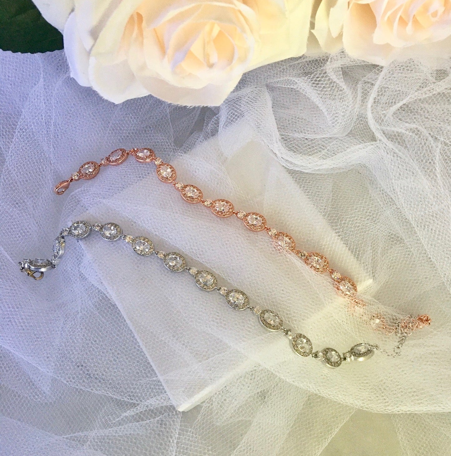 Alexa - Cubic Zirconia Bridal Bracelet - Available in Silver, Rose Gold and Yellow Gold