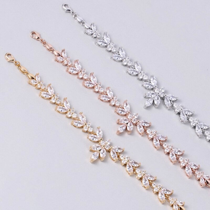 Patricia - Cubic Zirconia Bridal Bracelet - Available in Silver, Rose Gold and Yellow Gold