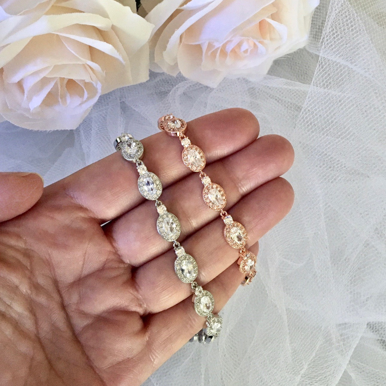 Alexa - Cubic Zirconia Bridal Bracelet - Available in Silver, Rose Gold and Yellow Gold