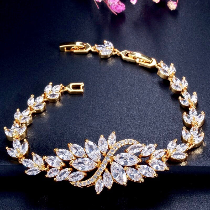 Luana - Cubic Zirconia Bridal Bracelet - Available in Yellow Gold, Silver and Rose Gold