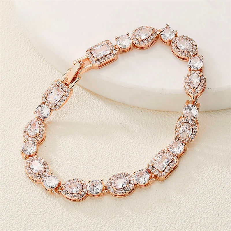 Zoysia - Cubic Zirconia Bridal Bracelet - Available in Silver, Rose Gold and Yellow Gold