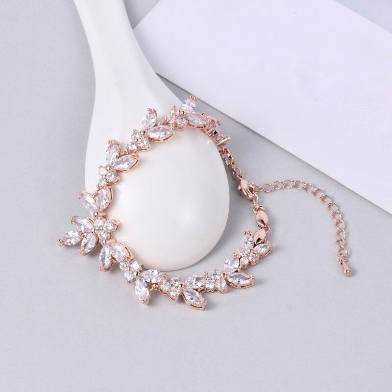 Patricia - Cubic Zirconia Bridal Bracelet - Available in Silver, Rose Gold and Yellow Gold