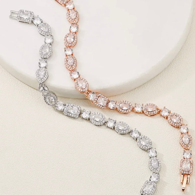 Zoysia - Cubic Zirconia Bridal Bracelet - Available in Silver, Rose Gold and Yellow Gold