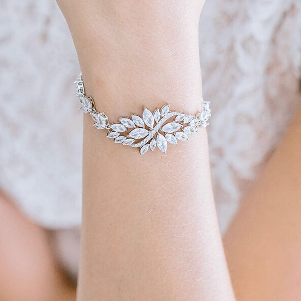 Luana - Cubic Zirconia Bridal Bracelet - Available in Yellow Gold, Silver and Rose Gold