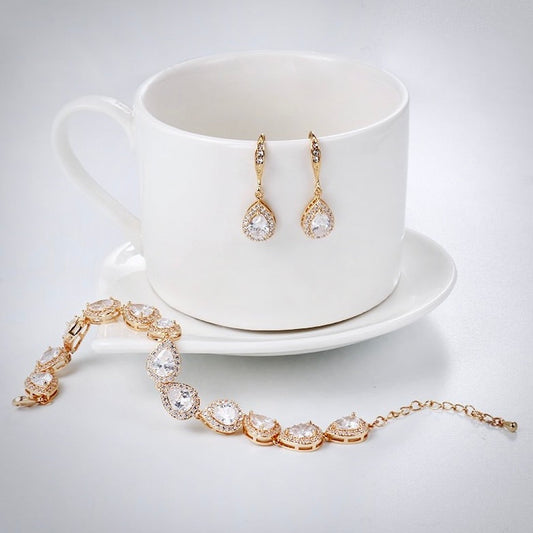 Raïsa - CZ Bridal Bracelet and Earrings Set - Available in Silver, Rose Gold and Yellow Gold