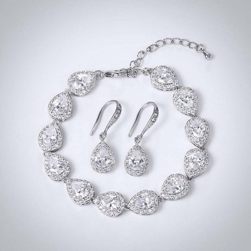 Raïsa - CZ Bridal Bracelet and Earrings Set - Available in Silver, Rose Gold and Yellow Gold