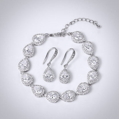 Raïsa - CZ Bridal Bracelet and Earrings Set - Available in Silver, Rose Gold and Yellow Gold