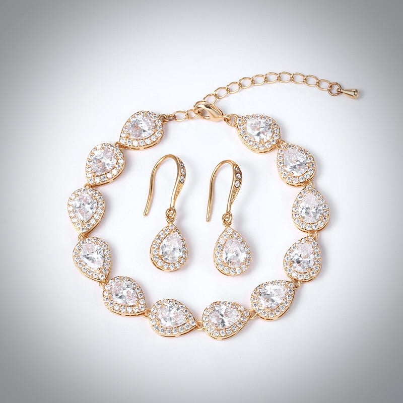 Raïsa - CZ Bridal Bracelet and Earrings Set - Available in Silver, Rose Gold and Yellow Gold