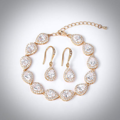 Raïsa - CZ Bridal Bracelet and Earrings Set - Available in Silver, Rose Gold and Yellow Gold