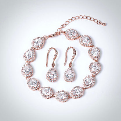 Raïsa - CZ Bridal Bracelet and Earrings Set - Available in Silver, Rose Gold and Yellow Gold