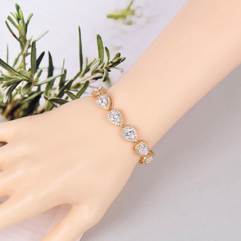 Raïsa - CZ Bridal Bracelet and Earrings Set - Available in Silver, Rose Gold and Yellow Gold
