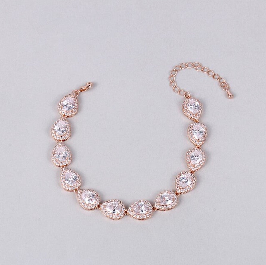 Raïsa - CZ Bridal Bracelet and Earrings Set - Available in Silver, Rose Gold and Yellow Gold