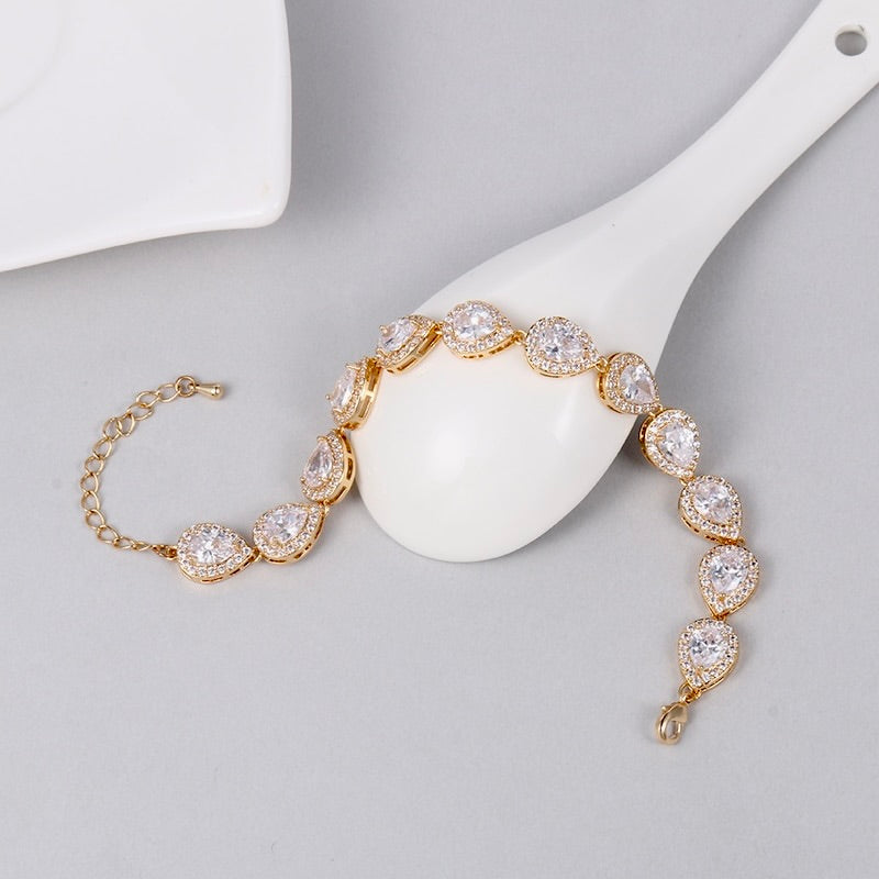 Raïsa - CZ Bridal Bracelet and Earrings Set - Available in Silver, Rose Gold and Yellow Gold