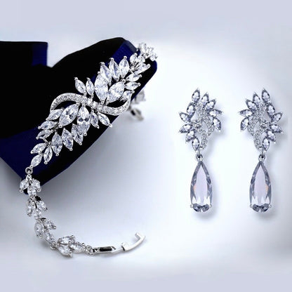 "Azalea" - Cubic Zirconia Bridal Bracelet and Earrings Set