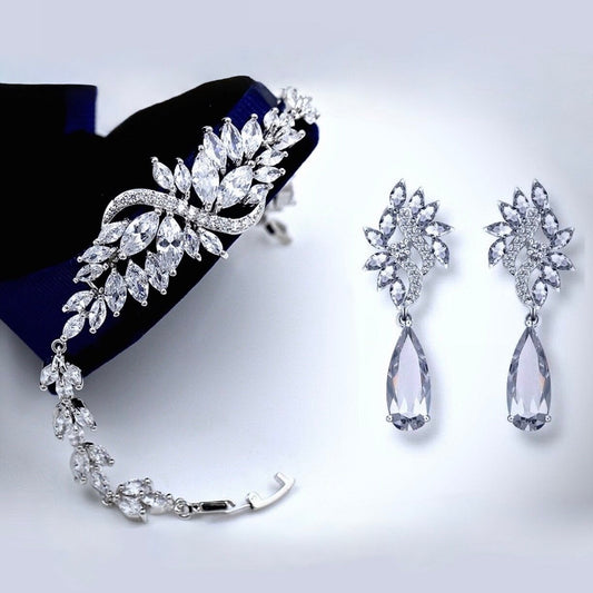"Azalea" - Cubic Zirconia Bridal Bracelet and Earrings Set