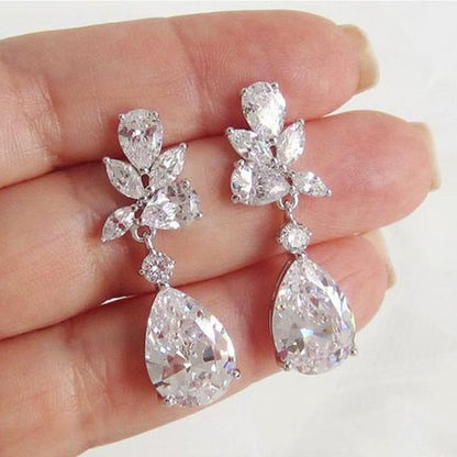 Jessica - Cubic Zirconia Bridal Earrings - Available in Silver, Rose Gold and Yellow Gold