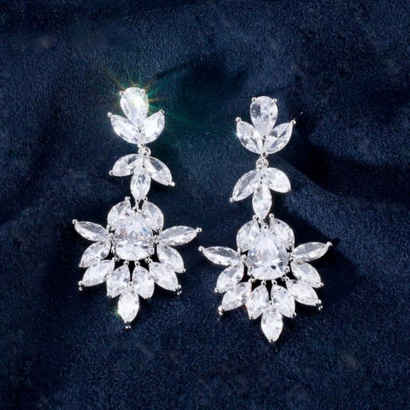 "Aleandra" - Cubic Zirconia Bridal Earrings - Available in Silver and Rose Gold