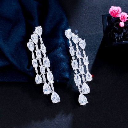 Ornella - Silver Cubic Zirconia Bridal Earrings