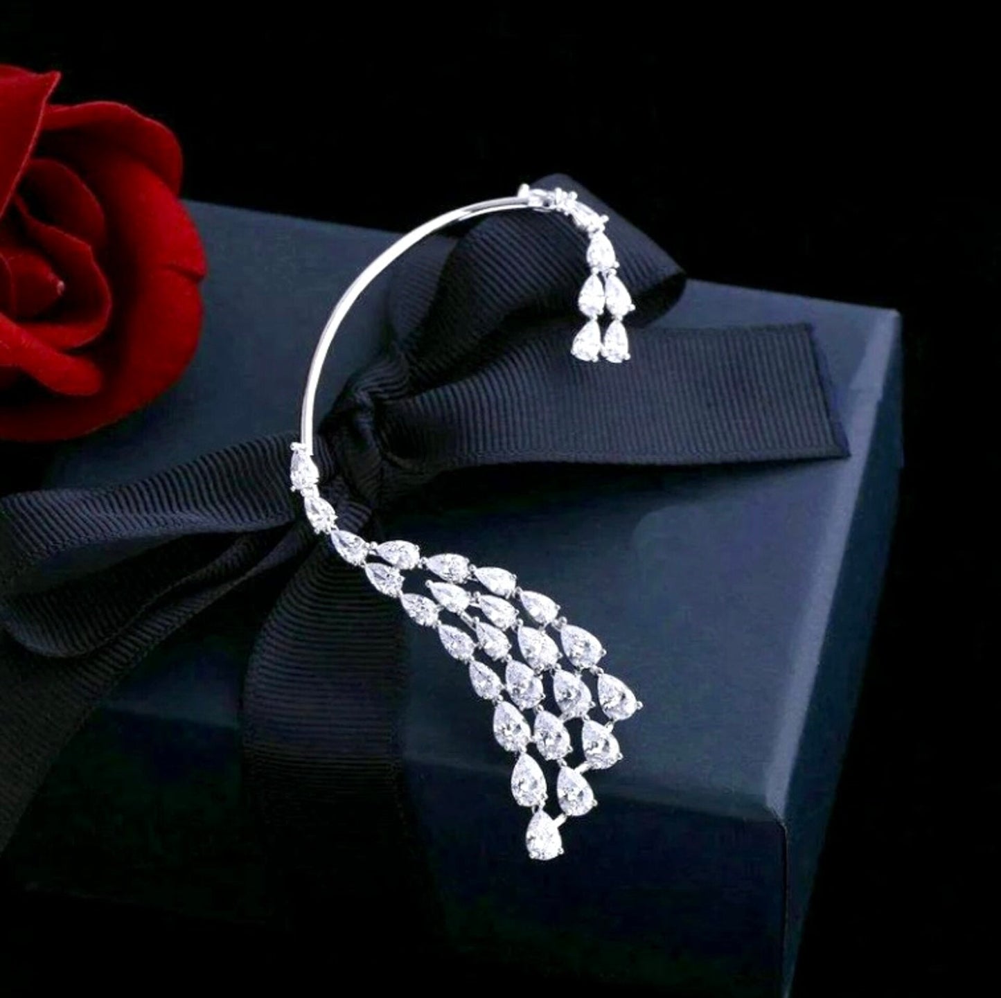 Naissa - Silver CZ Bridal Ear Cuff Earrings