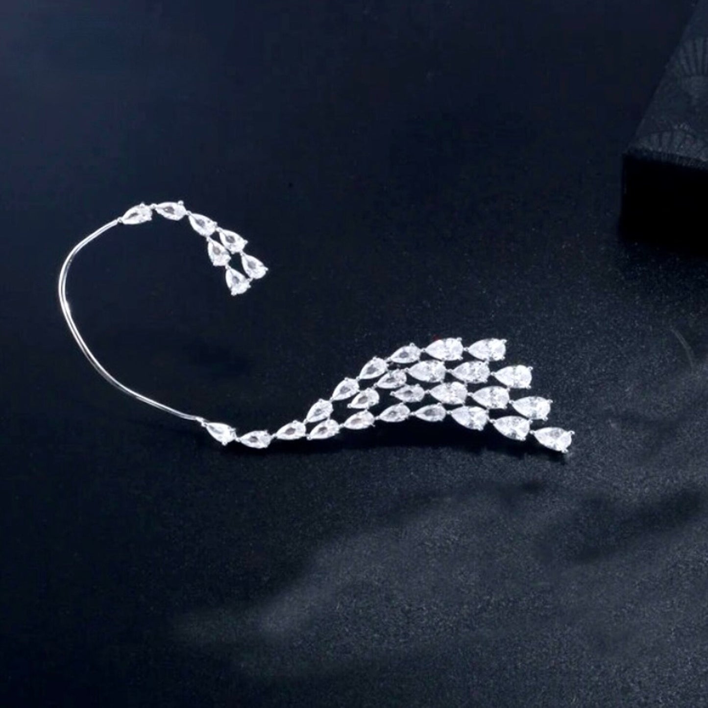 Naissa - Silver CZ Bridal Ear Cuff Earrings
