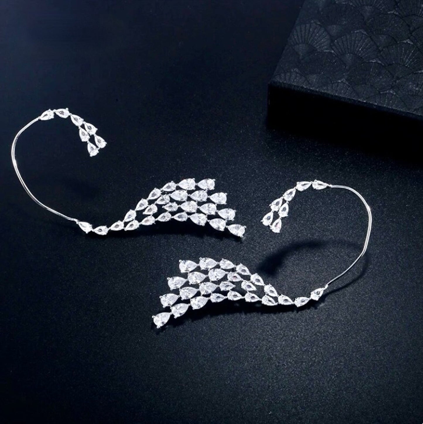 Naissa - Silver CZ Bridal Ear Cuff Earrings