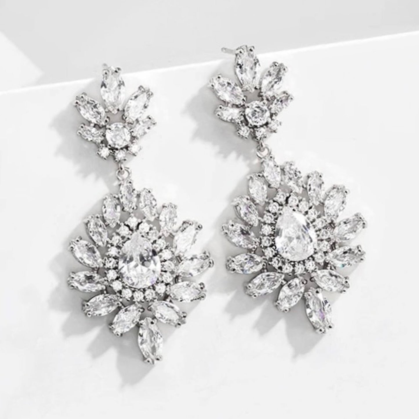 Kassie - Cubic Zirconia Bridal Drop Earrings - Available in Rose Gold and Silver