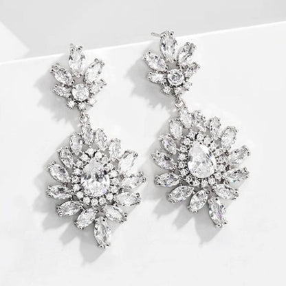 Kassie - Cubic Zirconia Bridal Drop Earrings - Available in Rose Gold and Silver