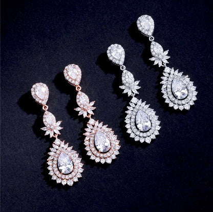 Piper - Cubic Zirconia Bridal Earrings - Available in Rose Gold and Silver