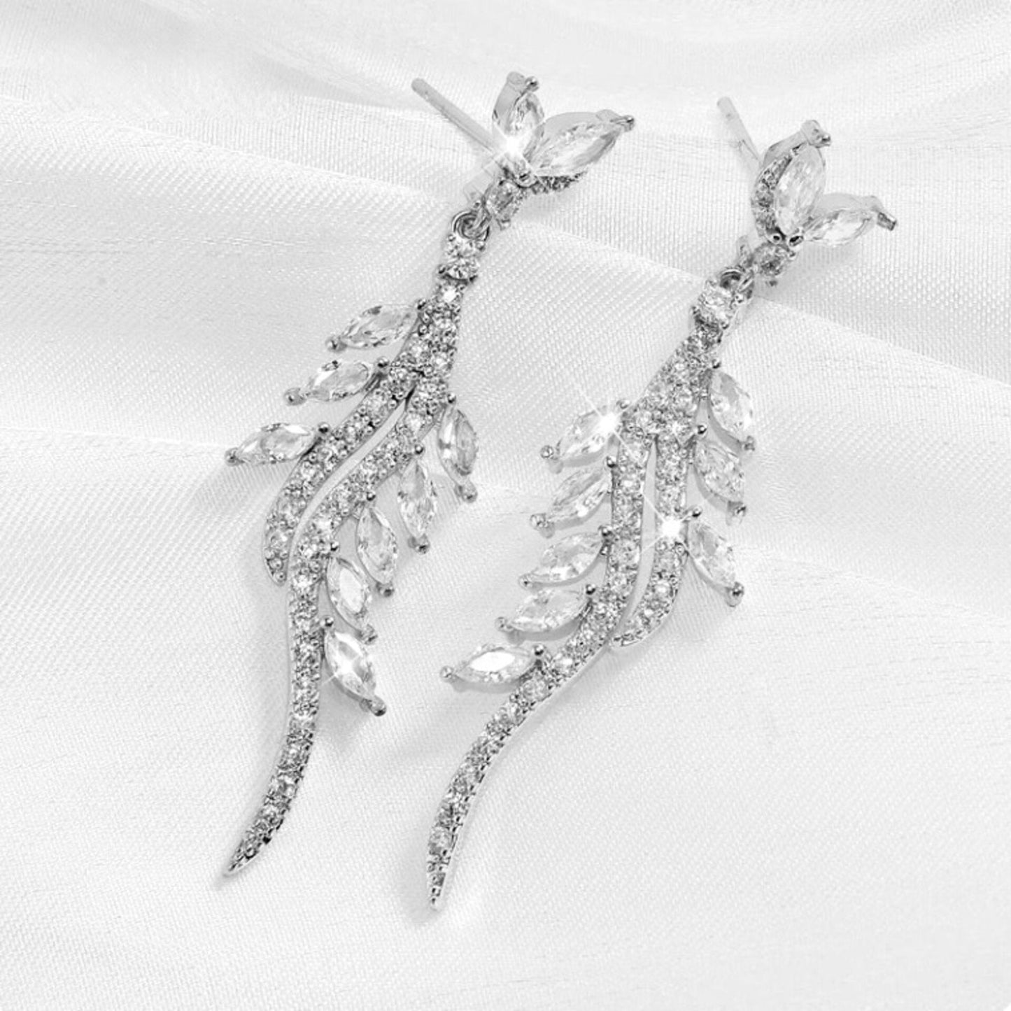 "Adelyn" - Cubic Zirconia Bridal Earrings - Available in Silver and Gold