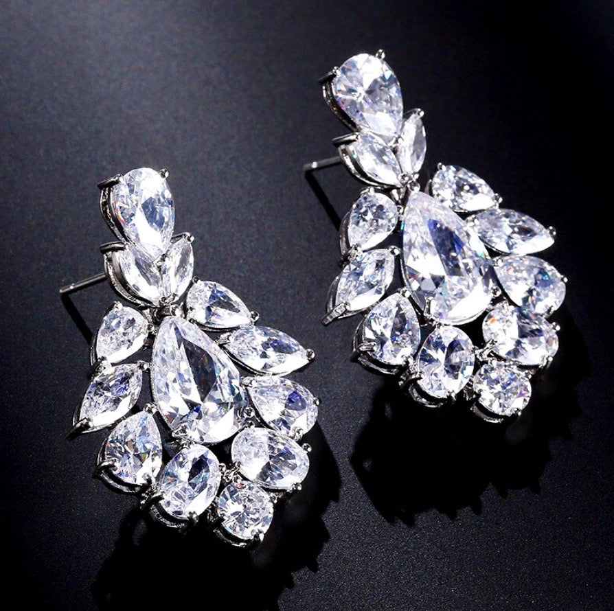 Nala - Silver Cubic Zirconia Bridal Earrings