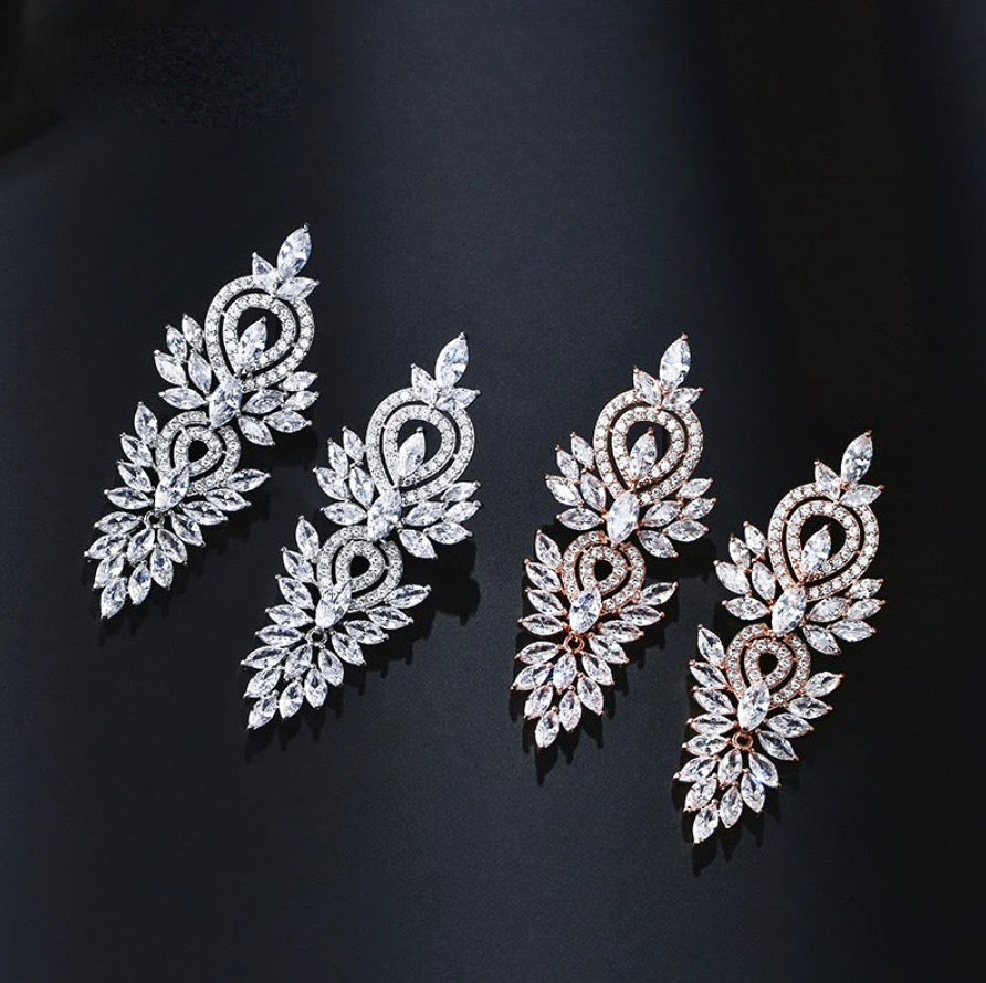 Haylani - Cubic Zirconia Bridal Earrings - Available in Silver, Rose Gold and Yellow Gold