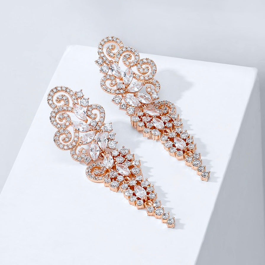 "Verna" - Cubic Zirconia Bridal Earrings - Available in Silver and Rose Gold