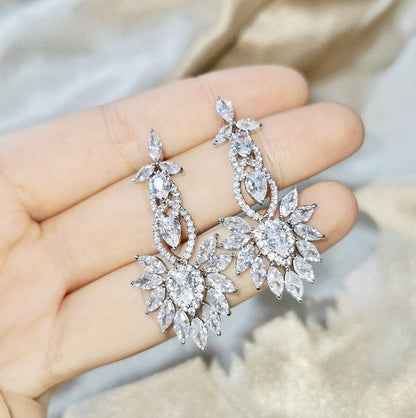 Tatiana - Silver Cubic Zirconia Bridal Earrings