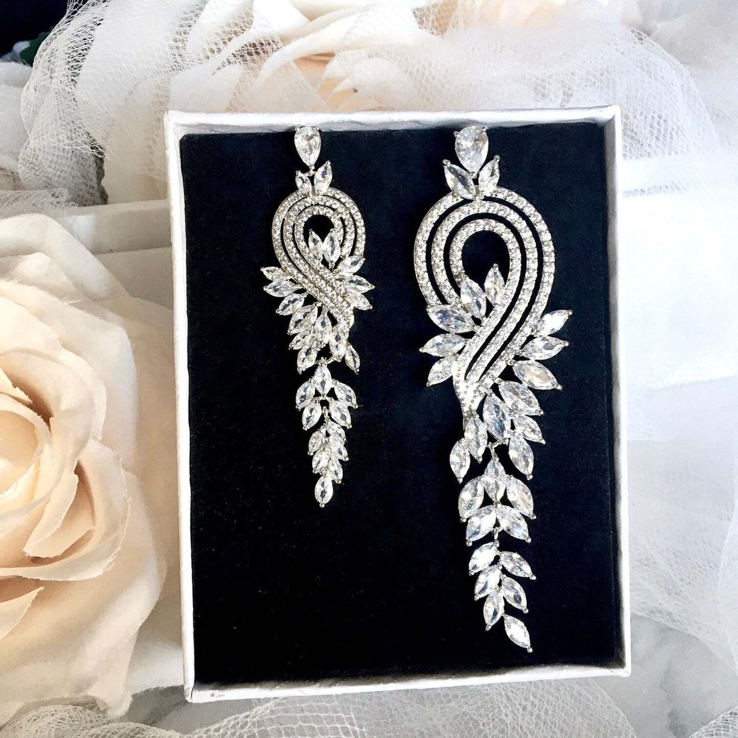 Leona - Silver Cubic Zirconia Bridal Earrings