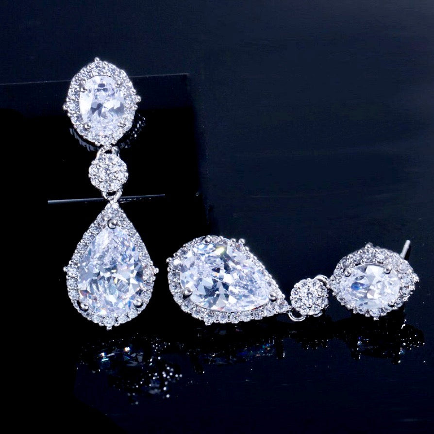 Leigh - Cubic Zirconia Bridal Earrings - Available in Silver and Gold