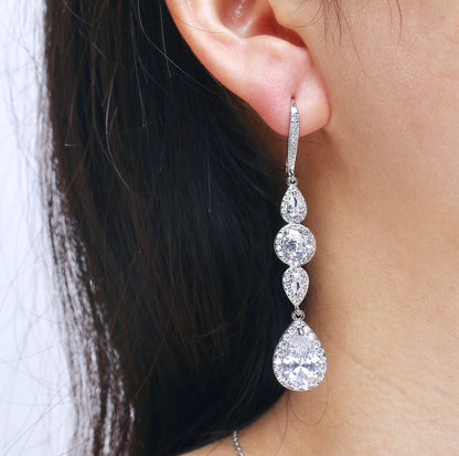 Michelle - Cubic Zirconia Bridal Earrings - Available in Silver, Rose Gold and Yellow Gold