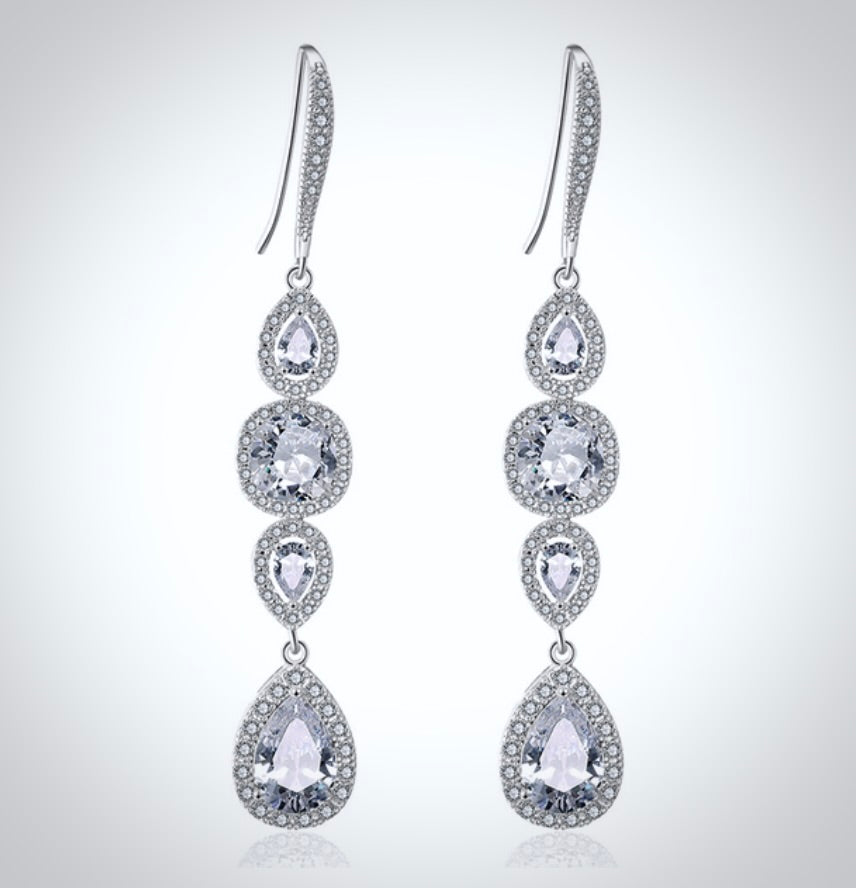 Michelle - Cubic Zirconia Bridal Earrings - Available in Silver, Rose Gold and Yellow Gold