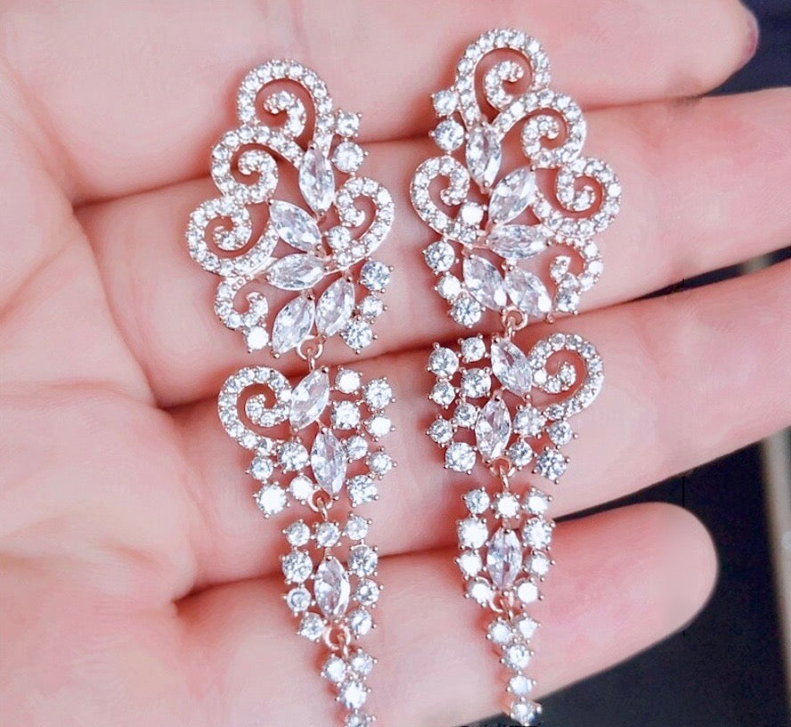 "Verna" - Cubic Zirconia Bridal Earrings - Available in Silver and Rose Gold