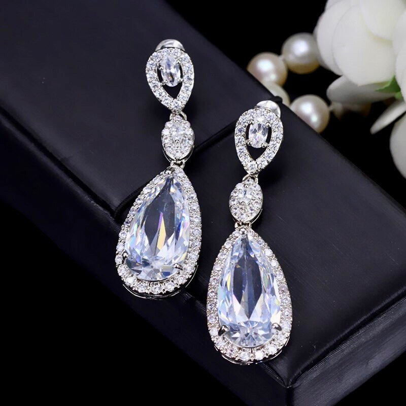 Amy - Silver Cubic Zirconia Bridal Earrings - More Colors Available