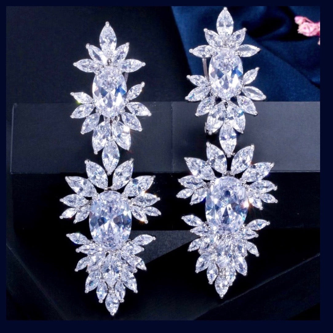 Elysia - Silver Cubic Zirconia Bridal Earrings