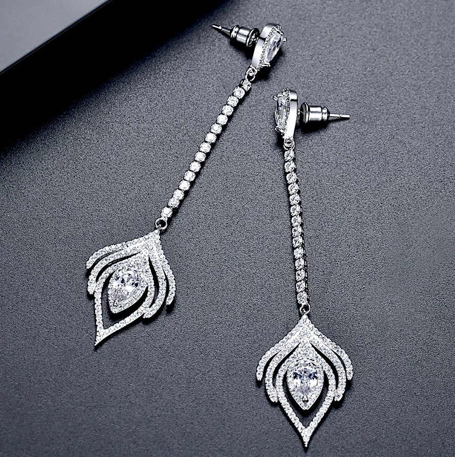 "Skylar" - Silver Cubic Zirconia Bridal Earrings