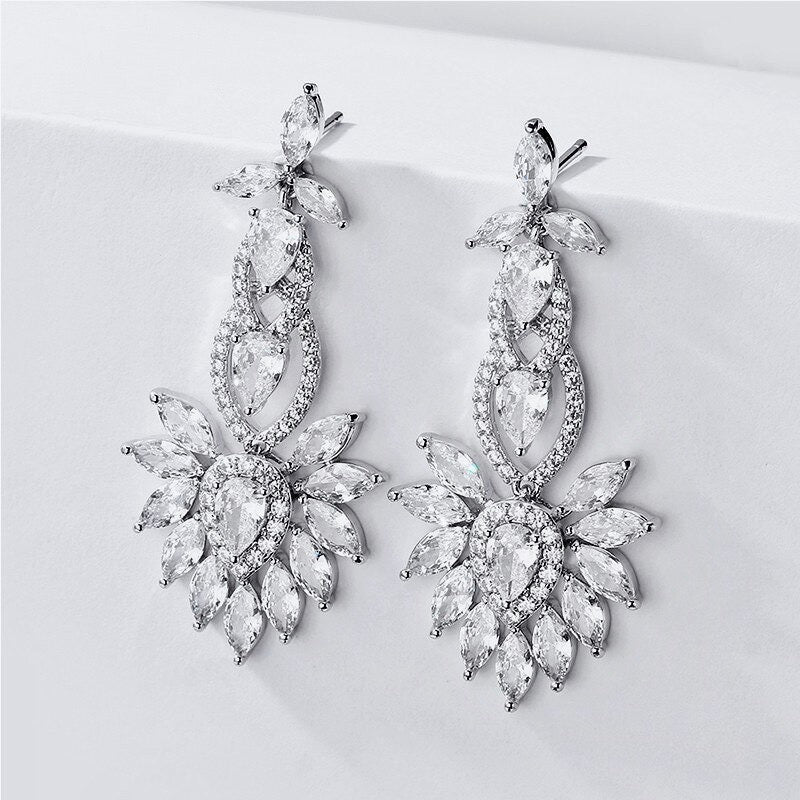 Tatiana - Silver Cubic Zirconia Bridal Earrings